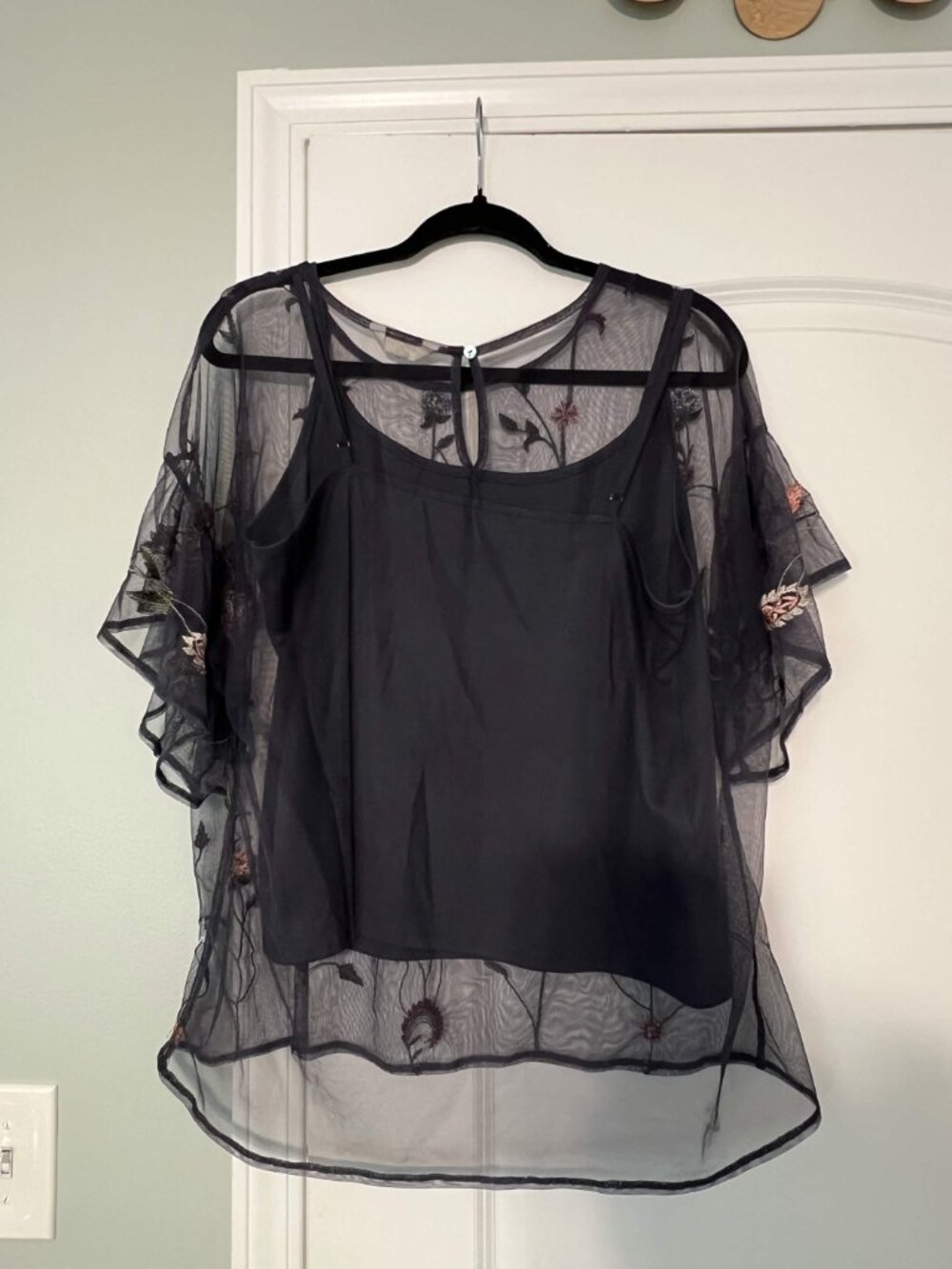 Lucky Brand Floral Mesh Top with Tank - Size Large - Picture 2 of 4